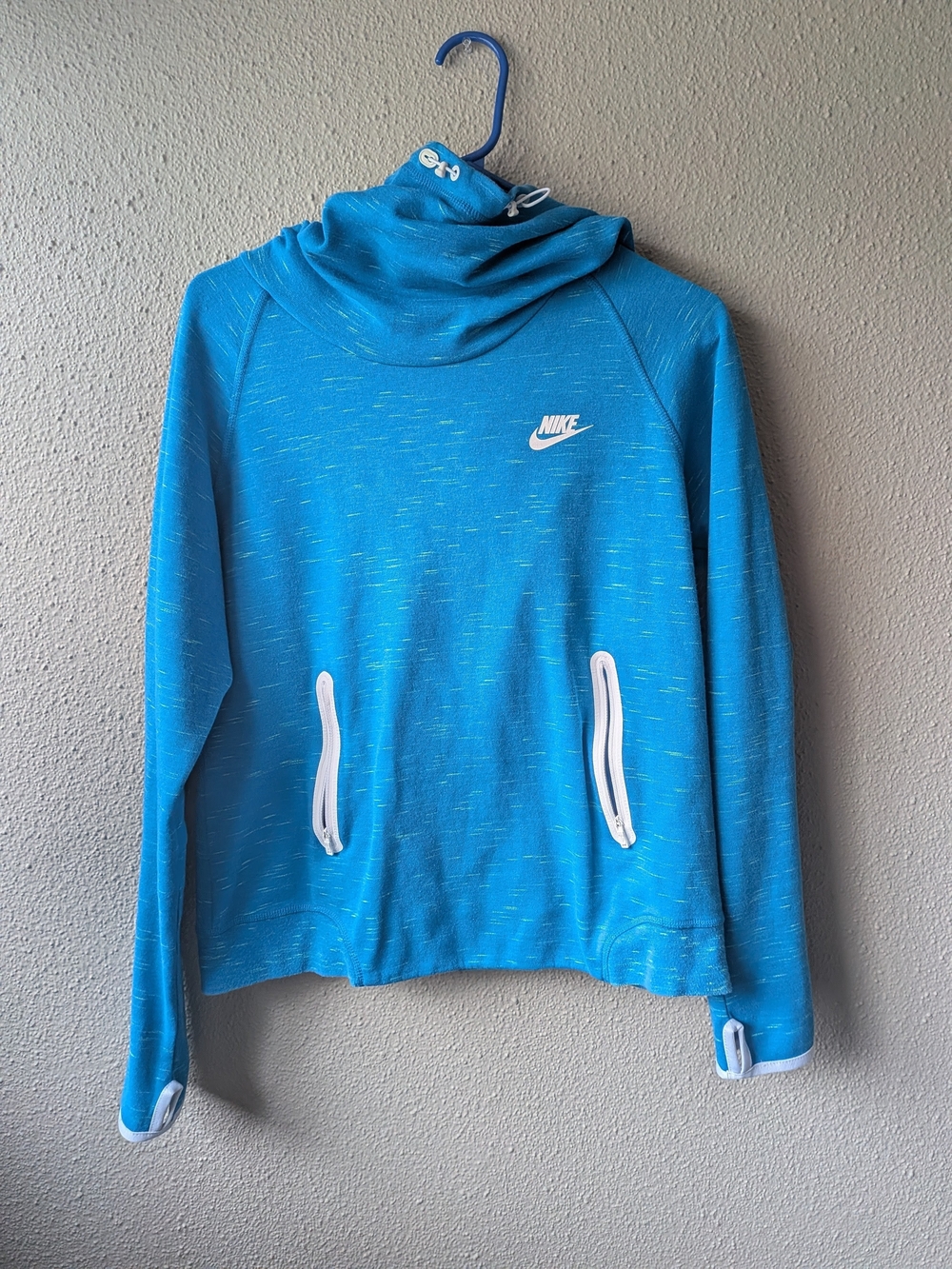 Nike Bright Blue Hoodie with White Stripe and Red Logo